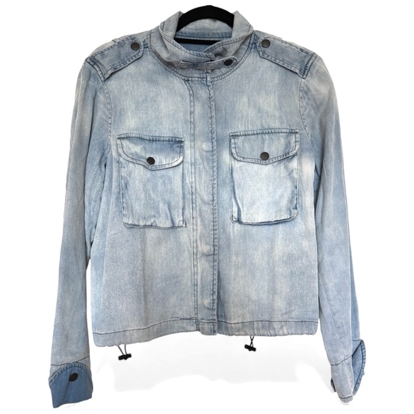 Pistola Chambray Blue Tencel & Cotton Utility Bomber Cargo Womans Jacket Size S - Picture 1 of 17